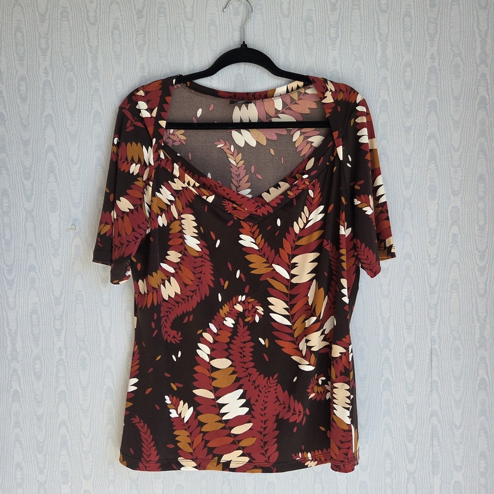East 5th Women's‎ XL Top Queen Anne 1/2 Sleeve Liquid Knit Fall Autumn Leaves